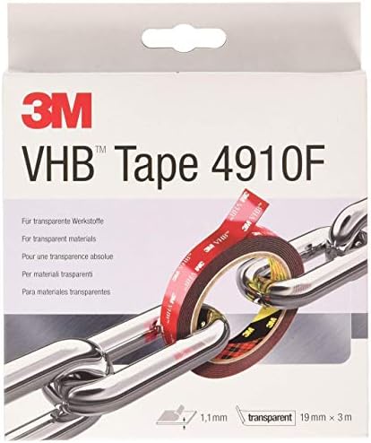3M VHB 4910F taśma klejąca dwustronna  przezroczysta, umożliwia dodanie przezroczystych materiałów z praktycznie niewidoczną warstwą kleju  19 mm x 3 m, przezroczysta, 1,0 mm (1 sztuka)