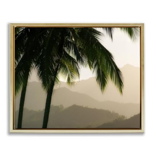 Palm Trees Sunrise Mountain Range, 17 x 21 Inch Canvas in Floater Frame