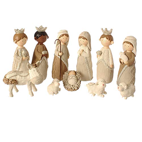 11-piece Faux Knit Style Holy Family Christmas Nativity Manger Set, 8.5 Inches