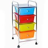 comoda 4 cajones Incluye 1 unidad Bakaji carro esteticista de acero cromado cajonera 4 cajones extraíbles colores con 4 ruedas + Estante Superior carro carro con cajones uso Oficina Casa Muebles Baño Silver 32 x 37