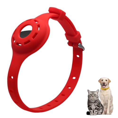 LiRui.R Airtag Copertura protettiva Collare in silicone fosforescente Collare per animali domestici anti-smarrimento e accattivante per gatti e cani di piccola taglia(Rosso)
