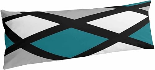 Miniatura 8 de Teal Black Gemetric Pillow Covers Queen Size Set of 2 20x30 Bed Pillow, Gray Abstract Art Middle Century Plush Soft Comfort for Hair Skin Cooling