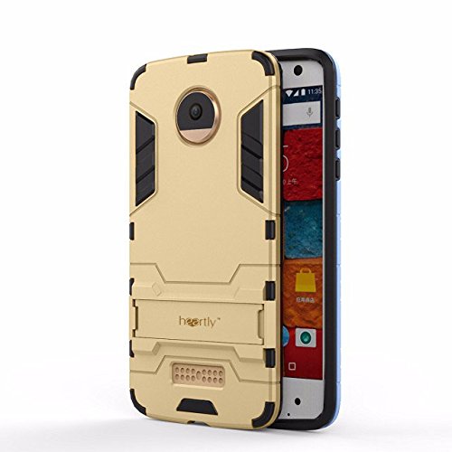 Image of Heartly Back Case Cover Compatible with Motorola Moto Z /Moto Z Droid - Mobile Gold - Graphic Kickstand Hard Dual Armor Hybrid Rugged Bumper