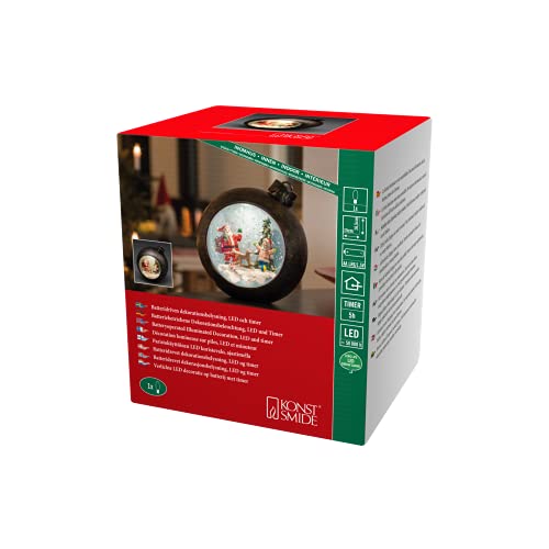Konstsmide Linterna LED de Navidad con escena de Papá Noel, relleno de agua, para uso en interiores (IP20), funciona con pilas: 3 pilas AA de 1,5 V (exc.) / Linterna de Navidad 1 diodos blancos