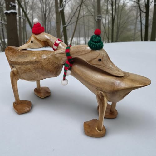 Canards en bois faits main : déco hivernale chic en bambou naturel
