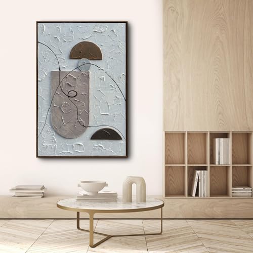 Slyart Midcentury Modern Relief Painting, Framed Artwork, Plaster Wall Art thumb #4