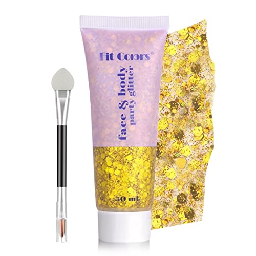 Chunky Glitter Gel Glitter Body Gel Festival Glitter Kosmetik Gesicht Haare Nägel Make-up Meerjungfrau Pailletten Flüssiger Lidschatten Langanhaltend Funkelnd 50 ml (gold) Cover