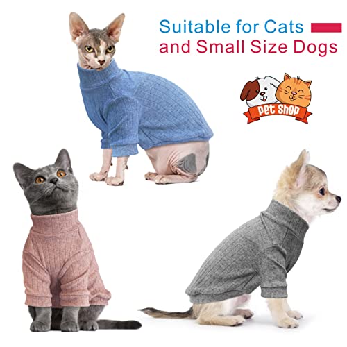 Idepet Sphynx Hairless Cats Sweater Shirt Kitten Soft Puppy Clothes Pullover Cute Cat Pajamas Jumpsuit Skin-Friendly Cotton Apparel Pet Winter Turtleneck For Cats And Small Dogs(Xx-Large, Blue) #TOP1