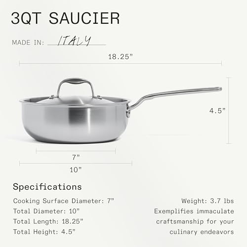 Image of Made In Cookware - 6 Piece Stainless Saucepan Set - 5 Ply Clad - Includes Stainless Steel Saucepans and Saucier with Lid - Professional Cookware - Crafted in Italy