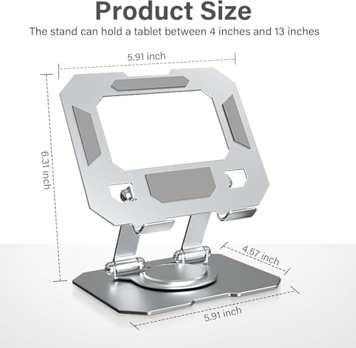 Image of SOOPII Heavy-Duty Metal Tablet Stand Holder with 360 Rotating Base | Multi-Angle Adjustable | Sturdy & Universal Compatibility for All Tablets, iPad Pro 12.9 /11 /10.9 /10.2, iPad Air & More (Silver)