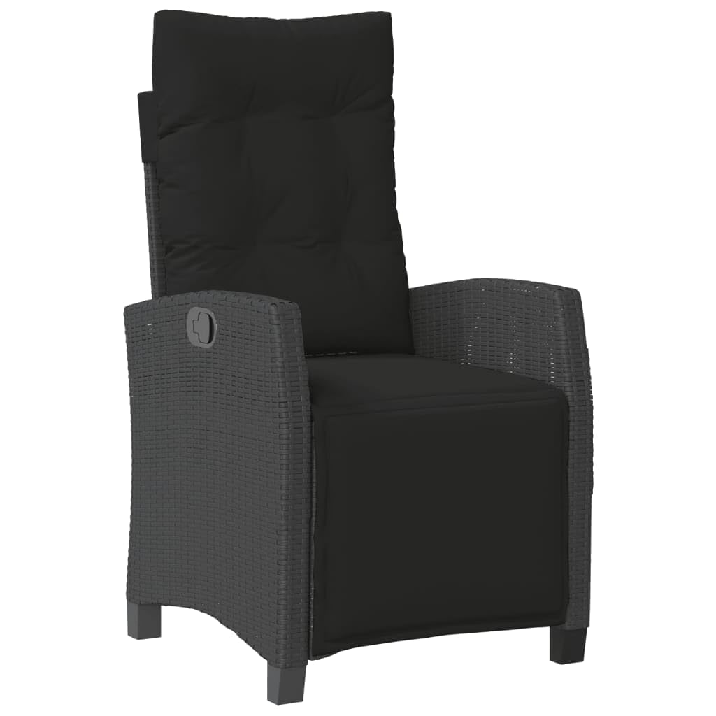 Set da pranzo da giardino in polyrattan nero, sedie regolabili, tavolo in legno di acacia, 150 x 90 cm, resistente ai raggi UV, resistente alle intemperie, per terrazza, balcone