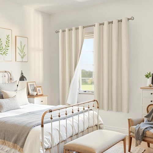Image of YoungsTex 68 Inch Length Natural Linen Blackout Curtains for Bedroom, Thermal Insulated Drapes with Grommet Room Darkening Privacy for Living Room with White Liner, 2 Panels, 52 X 68 Inch