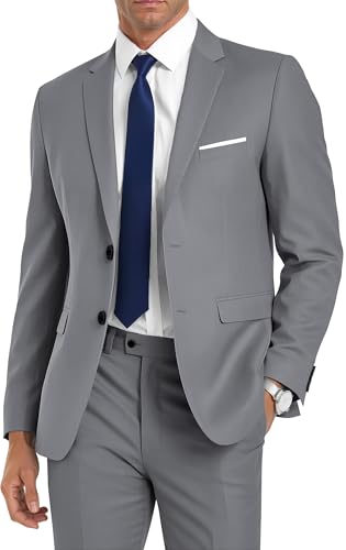 Mens Slim Fit 2 Piece Suit Two Button Notched Lapel Solid Suit Jacket Pants Set Business Wedding Prom Suits
