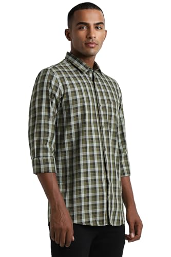 Image of Peter England Men 100% Cotton Slim Fit Checkered Casual Everyday Full Sleeve Shirt |