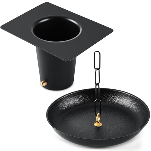 SiliFine Rain Chain Gutter Adapter and 12 Inch Rain Chain Anchoring Basin Black Aluminum Powder Coated Installer Decorative Fountain Dish for Rain Chain Installation Outside Gutters Downspout
