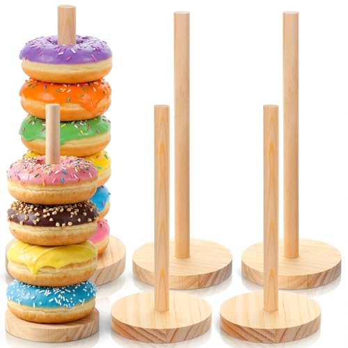 guduling 4 Pcs Donut Holder, Wooden Donut Holder Stand Party Set of 4, Durable Donuts Stands with Round Base for Donuts, Cupcakes & Pastries, Party Serving Set for Weddings & Bakeries