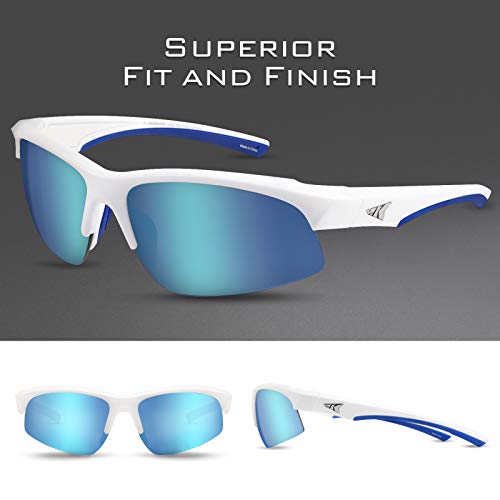 Kastking Cuivre Polarized Sport Sunglasses For Men And Women, Gloss White Frame, Smoke Base Ice Blue Mirror #TOP1