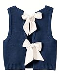 Picture of Lianlive Womens Summer Sweater Vest Top Casual Sleeveless Bow Tie Back Knit Tank Tops 2026 Cute Vacation Outfits (Navy-Small)
