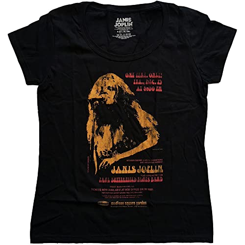 Image of Rockoff Trade Women's Janis Joplin Madison Square Garden Scoop Neck T - Shirt, Black (Black Black), 8 (Manufacturer Size: Small)