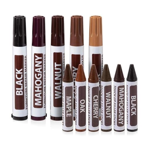 OUDQFCJ 10 Pezzi Penna Correzione Mobili, Riparazione Legno, Parquet, Laminato, Pavimento, Piano Lavoro, Ritocco, Parquet Graffi, Mobili, Wood Repair