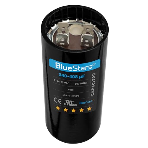[2025 Upgraded] BlueStars 340-408 uF MFD 110-125VAC ±20% Round Start Capacitor 50/60Hz Replacement - Fit for Single-Phase Electric Motors and Gear Motor Applications - Lifetime Up to 30.000 hrs
