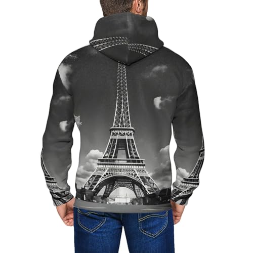 Sweat à capuche doux imprimé Paris Tour Eiffel pull homme style décontracté - 7