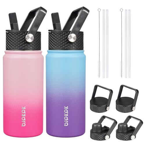 Image of BJPKPK 2 Pack 18oz Insulated Water Bottles with Straw Lids, Stainless Steel