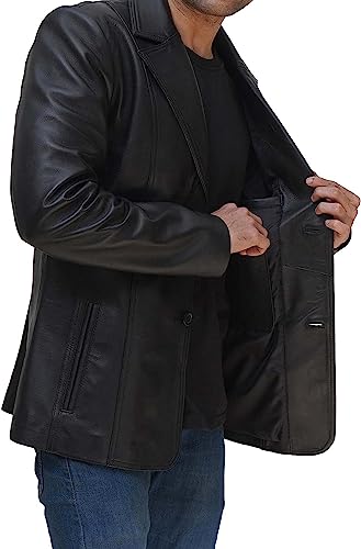 Image of fjackets Mens Leather Blazer Jacket - Real Lambskin Leather Sport Coat, 2-Button Blazer