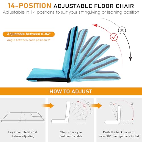 Image of FASTMOMENT Floor Chair with Back Support 14-Position Adjustable Floor Chair Portable Ground Seating for Adults Foldable Meditation Seat with Japanese KOYO Bearings & Washable Linen Cover (Bright Blue)