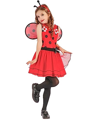 DEGUISE TOI - Déguisement Coccinelle fleurs fille - Robe - Serre-tête - Ailes - XS 3-4 ans (92-104 cm) - Rouge - Déguisements enfants - 100% Polyester -...