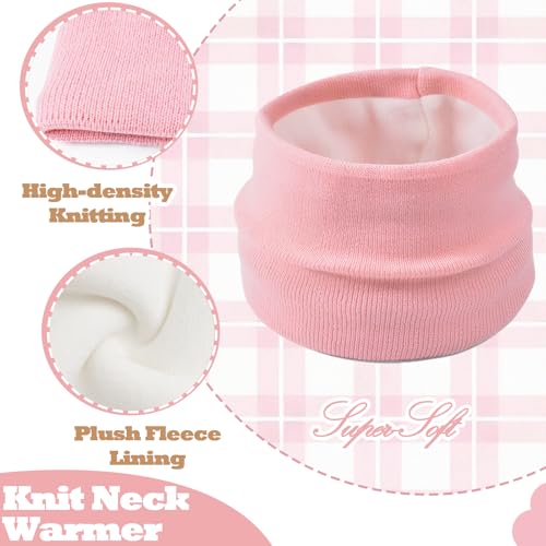 Kids Winter Beanie Hat Scarf Gloves Set for Girls Boys Age 3-10Y,Cute Bow Cuffed Knitted Hat Neck Scarf with Fleece lined3