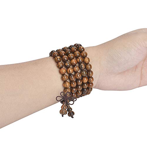 anzhongli Mala Beads Bracelet 108 8mm Prayer Meditation Sandalwood Elastic
