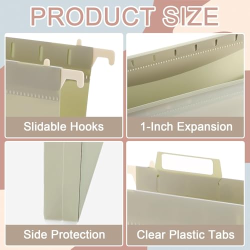 gisgfim 16 Pack Plastic Hanging File Folder Letter Size 1inch Expanding File Folders with Tabs Extra Capacity Hang Folders Heavy Duty for Filing Cabinet Designed for Bulky Files Morandi Colors