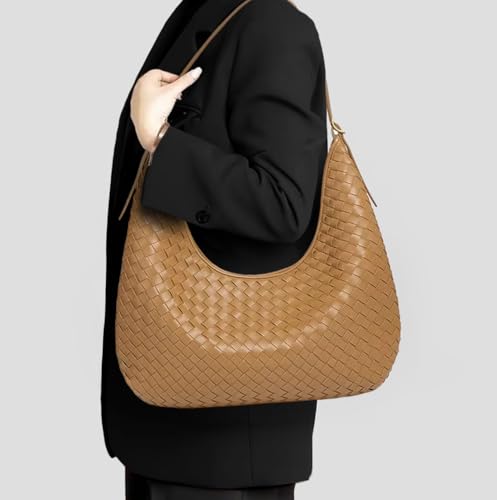 Woven Tote Bag for Women – Large Premium Vegan Leather Shoulder Handbag, Hobo bag, Perfect for Work, Travel, and Daily Use (Woven#1-Khaki)2