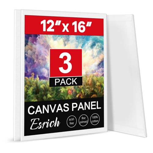 ESRICH Canvas Boards for Painting 12x16 Inch, 3 Pack Canvas for Painting Cotton Primed Acid Free...