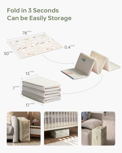 BG-BABYGO Baby Play Mat 50"*78" Foldable Foam Baby Play Mat for Floor Reversible Waterproof Playmats for Babies Boy and Toddlers Infants Edge Reinforcement Crawling Mat for Indoor&Outdoor&Travel