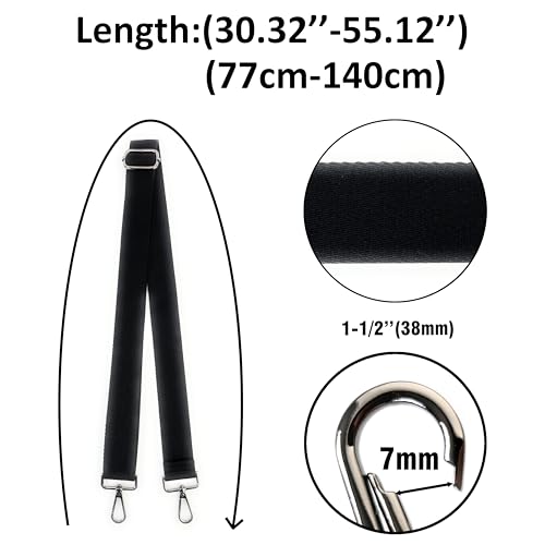 Image of Black Purse Strap with Gunmetal Black Hardware 1-1 /2 Inch Wide Solid Color Replacement Crossbody Guitar Style Shoulder Strap for Handbags Totes