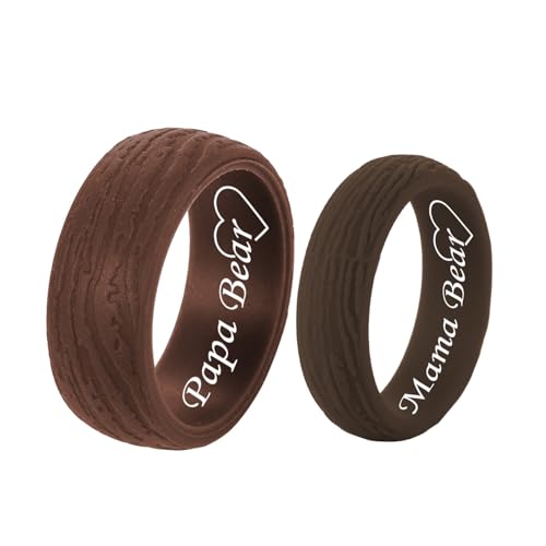 Couples Silicone Rings Set Custom Love - Tree Pattern Rubber Wedding Rings for Men Women Matching Rings, Wedding Engagement Gift for Him and Her Silicone Bridal Sets, Size 4 to 14