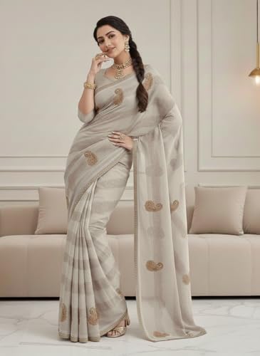 Image of Yashika Women's Georgette Art Silk Bandhej Zari Work Embroidered Saree | Women Sari