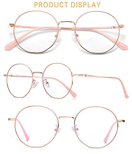 Image of DUCO Small Round Blue Light Glasses For Women Blue Ray Blocking Glasses Computer Screen Glasses Non Prescription Eyeglasses Pink 8215