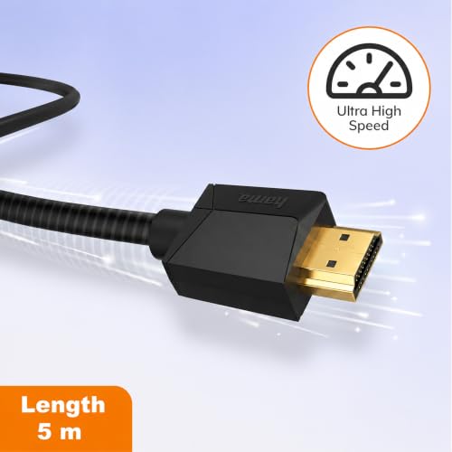 Image of Hama High Speed HDMI Cable with Ethernet, 4K Ultra HD (3840 x 2160 @ 60Hz), 18 Gbps Bandwidth, HDR, ARC, Gold-Plated Connectors, Compatible with TV, Laptop, PC, Monitor 5m - 10 Year Warranty