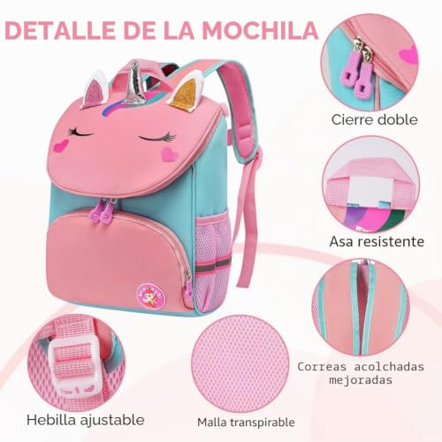 Miniatura 2 de Aucuu Mochila Niña, Mochila Escolar Niña Infantil Escolar, Mochila Unicornio Niña Con Espalda Acolchada Y Cintas Ajustables, Mochila Infantil De Gran Capacidad, Para Primaria, Guardería, 34 24 10cm