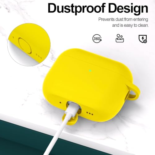 Image of New Soft Silicone Case Compatible with Apple AirPods Pro 3 Generation (2025) Protective Silicone 360 Full Protection Dust-Proof Shockproof Case Cover with Hook (Cover Only) (Yellow)