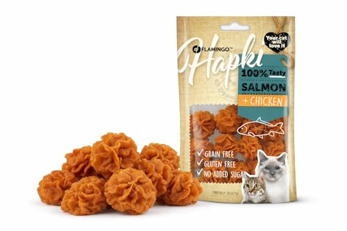 Snacks para Gatos - Hapki - pastelitos - salmón y Pollo - 50 g - sin Gluten - sin Cereales