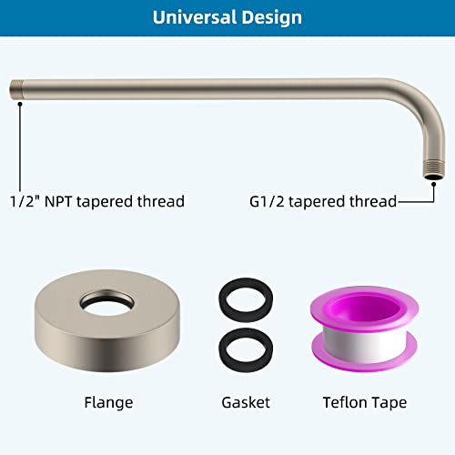Hibbent 16 Inch All Metal Shower Extension Arm, Extra Long Shower Arm With Flange, Stainless Steel Rainfall Shower Arm Water Outlet, Wall Mounted Shower Head Extender Arm, Brushed Nickel #TOP5
