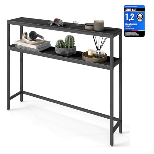 VASAGLE Konsolentisch, schmaler Sofatisch mit 2 Ablagen, 20 x 100 x 80 cm, Flurtisch, 2 Ebenen, für Flur, Wohnzimmer, Schlafzimmer, anthrazitgrau-tintenschwarz LNT131B22