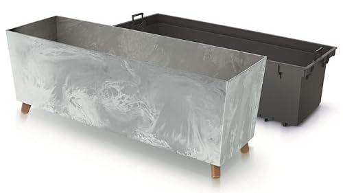 BirnePower Jardinière sur Pieds Urbi Case N avec Insert Amovible, Pot de Fleurs Rectangulaire 77cm pour Intérieur et Extérieur, Résistant au Gel et UV, Gris Béton – vue 7