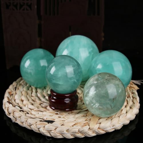Esfera de cuarzo verde de 50mm con soporte de madera para decoración Feng Shui 5
