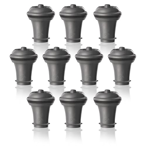 Vacu Vin Wine Stopper Set – 10 Pack Wine Bottle Stopper Cork Alternative – Vacuum Wine Stoppers for Wine Bottles – Reusable Rubber Bottle Stoppers for Wine Saver Pump – Gray