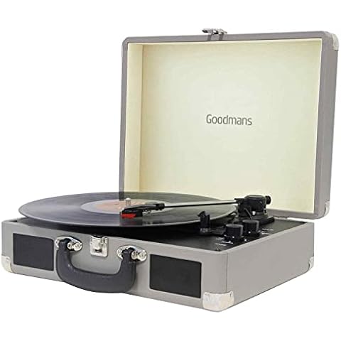 Goodmans Revive Bluetooth Retro Turntable with Stereo Speakers Grey Cover